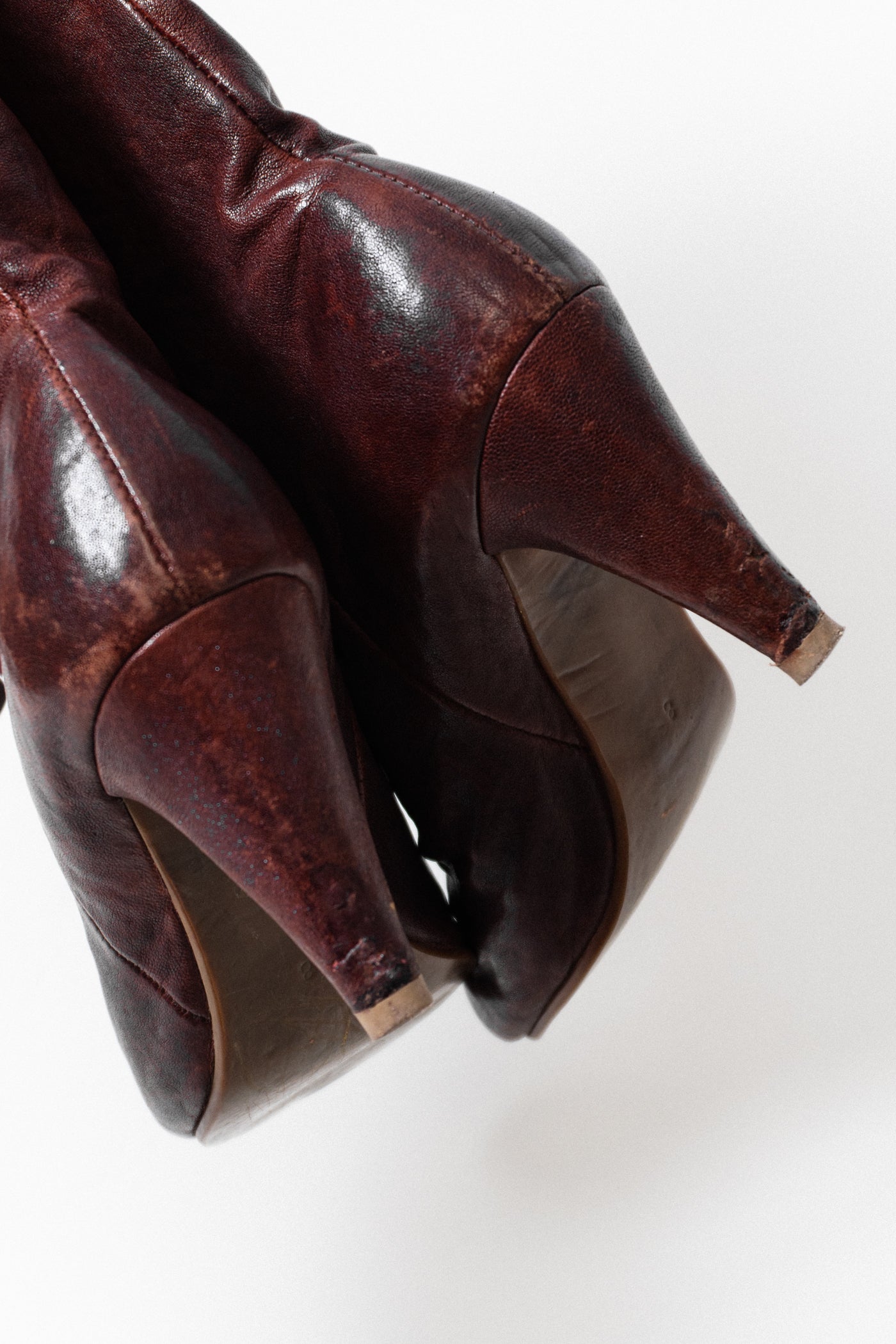 Y2K Chocolate Oxblood Tall Leather Boots