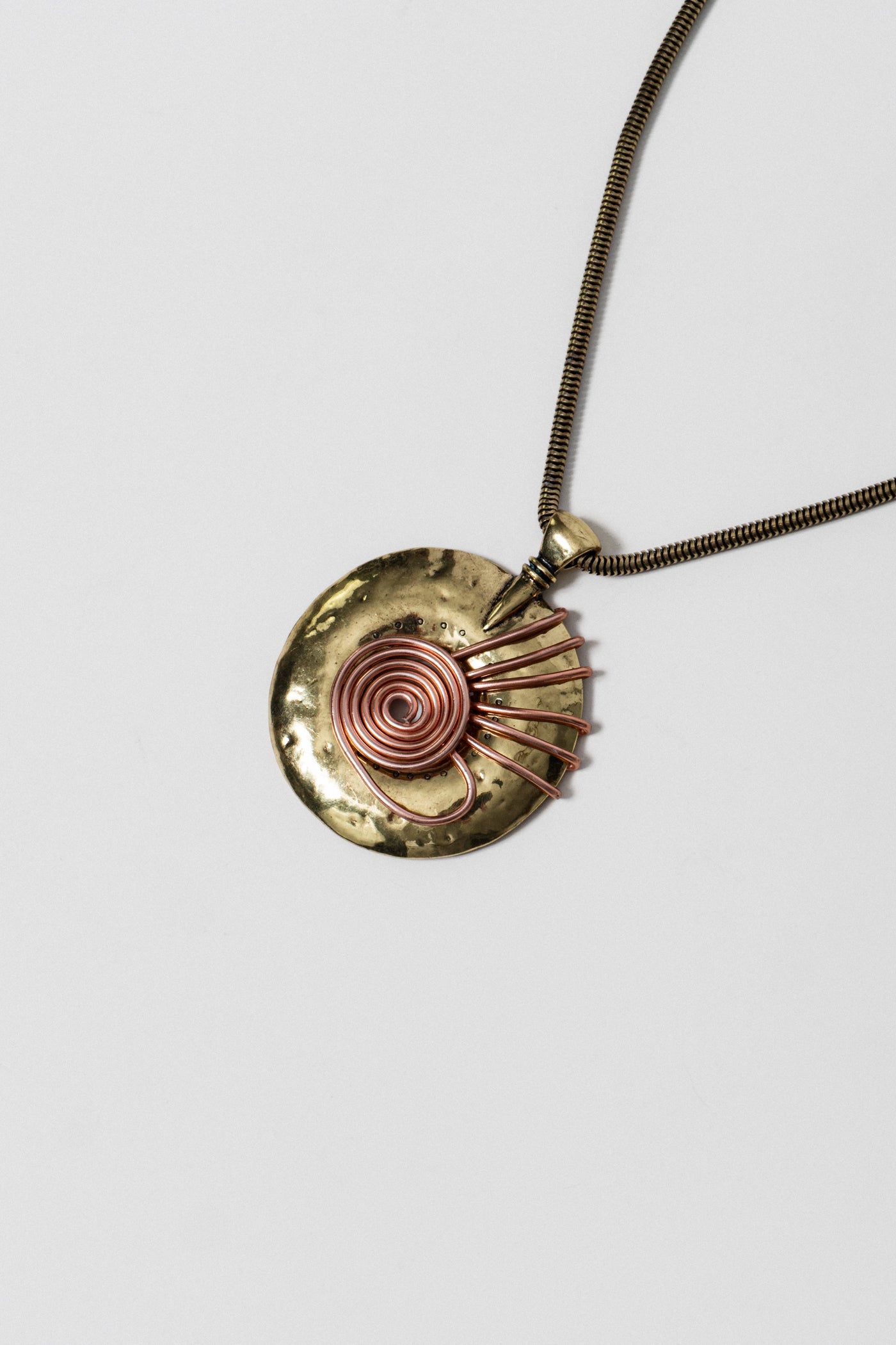 Vintage Brass & Copper Tone Pendant Necklace