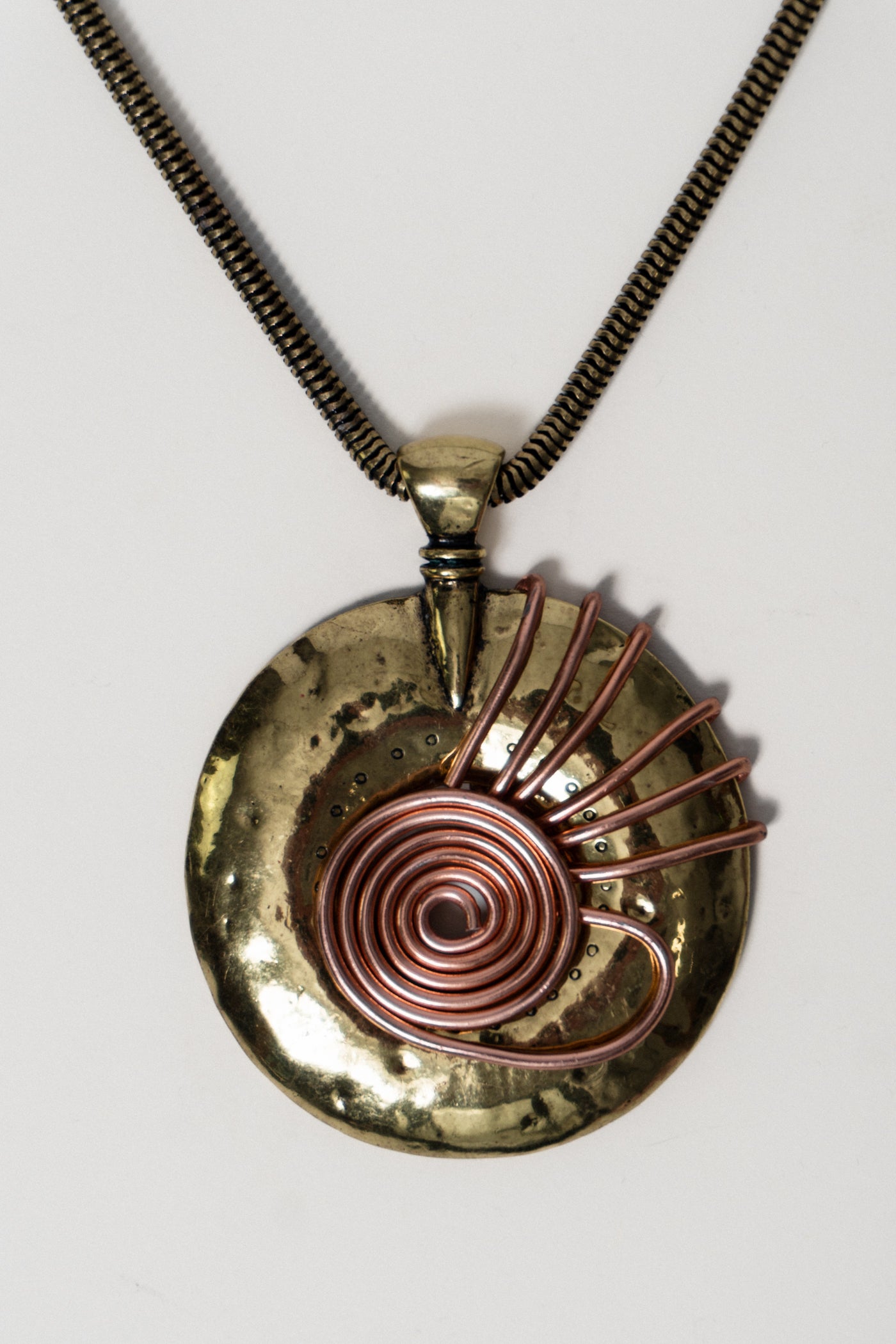 Vintage Brass & Copper Tone Pendant Necklace