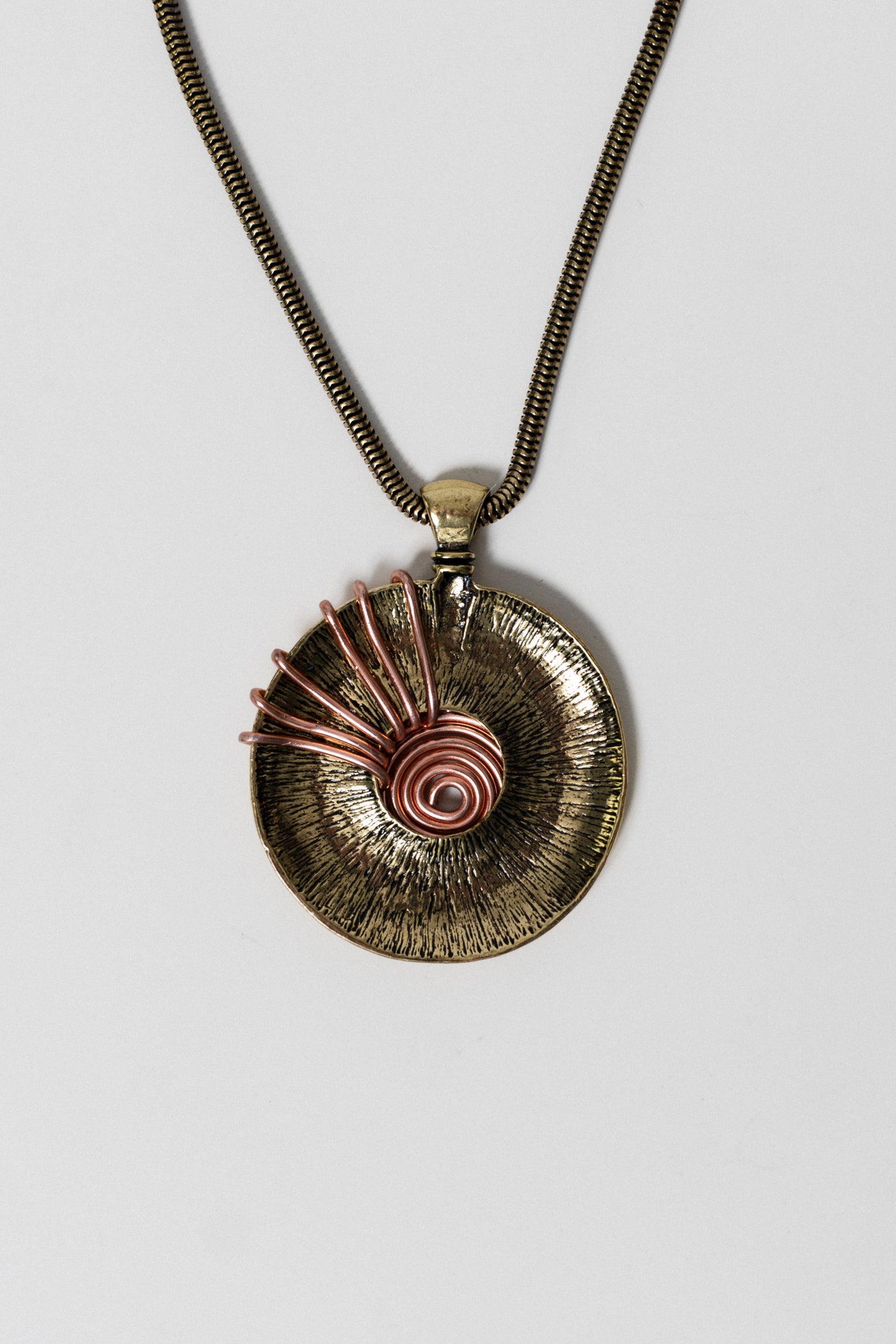 Vintage Brass & Copper Tone Pendant Necklace