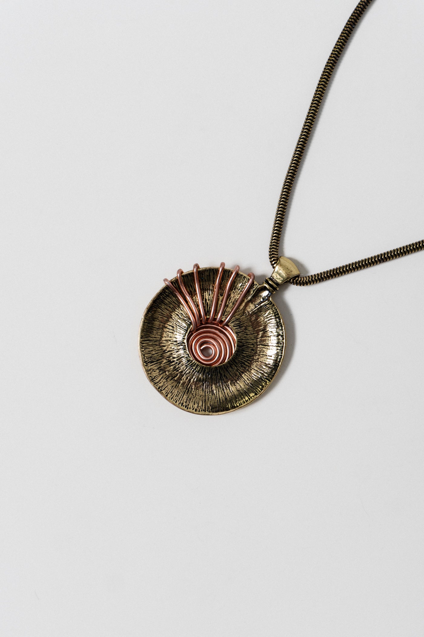 Vintage Brass & Copper Tone Pendant Necklace