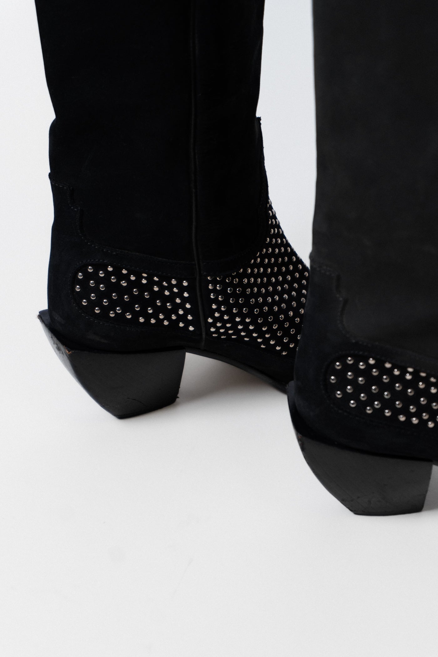 Vintage Italian Black Suede Leather Studded Boots