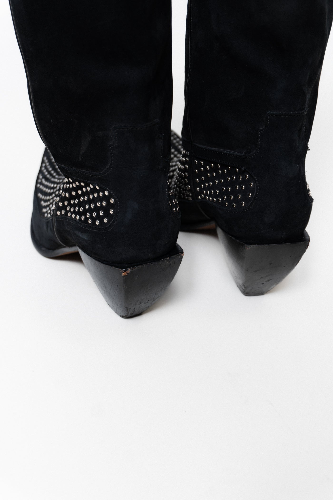 Vintage Italian Black Suede Leather Studded Boots