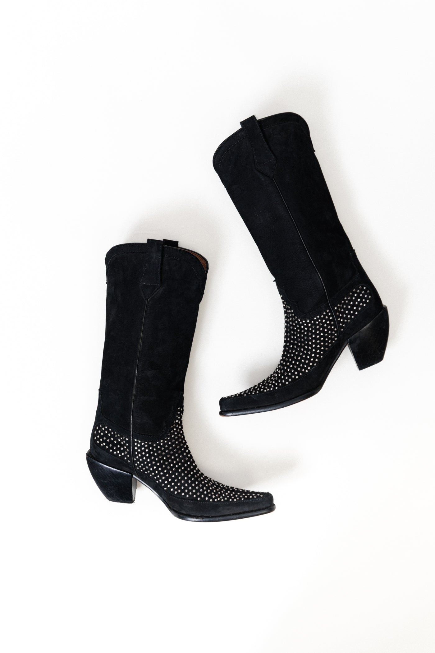 Vintage Italian Black Suede Leather Studded Boots