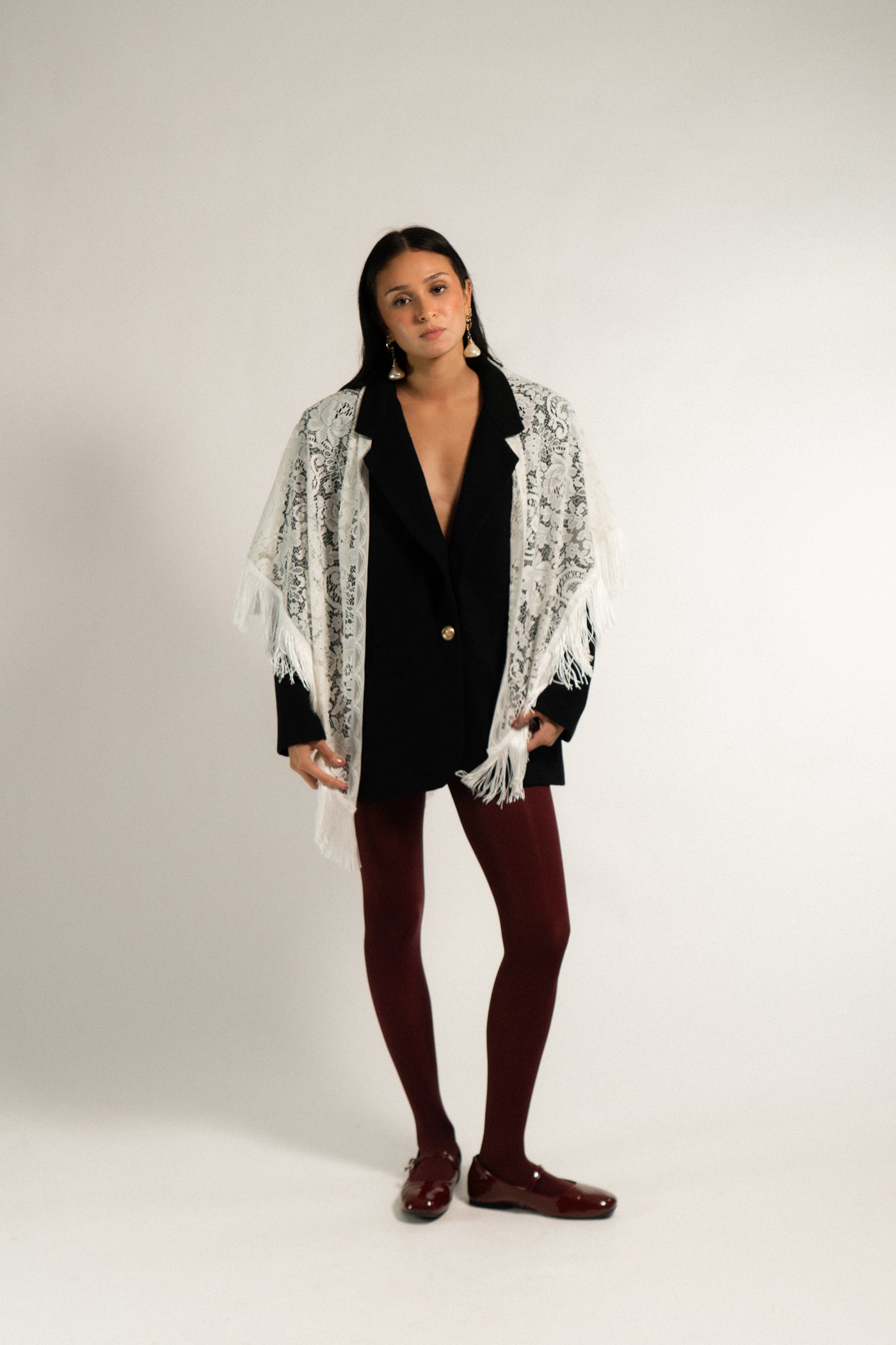 Vintage Lace Fringe Shawl