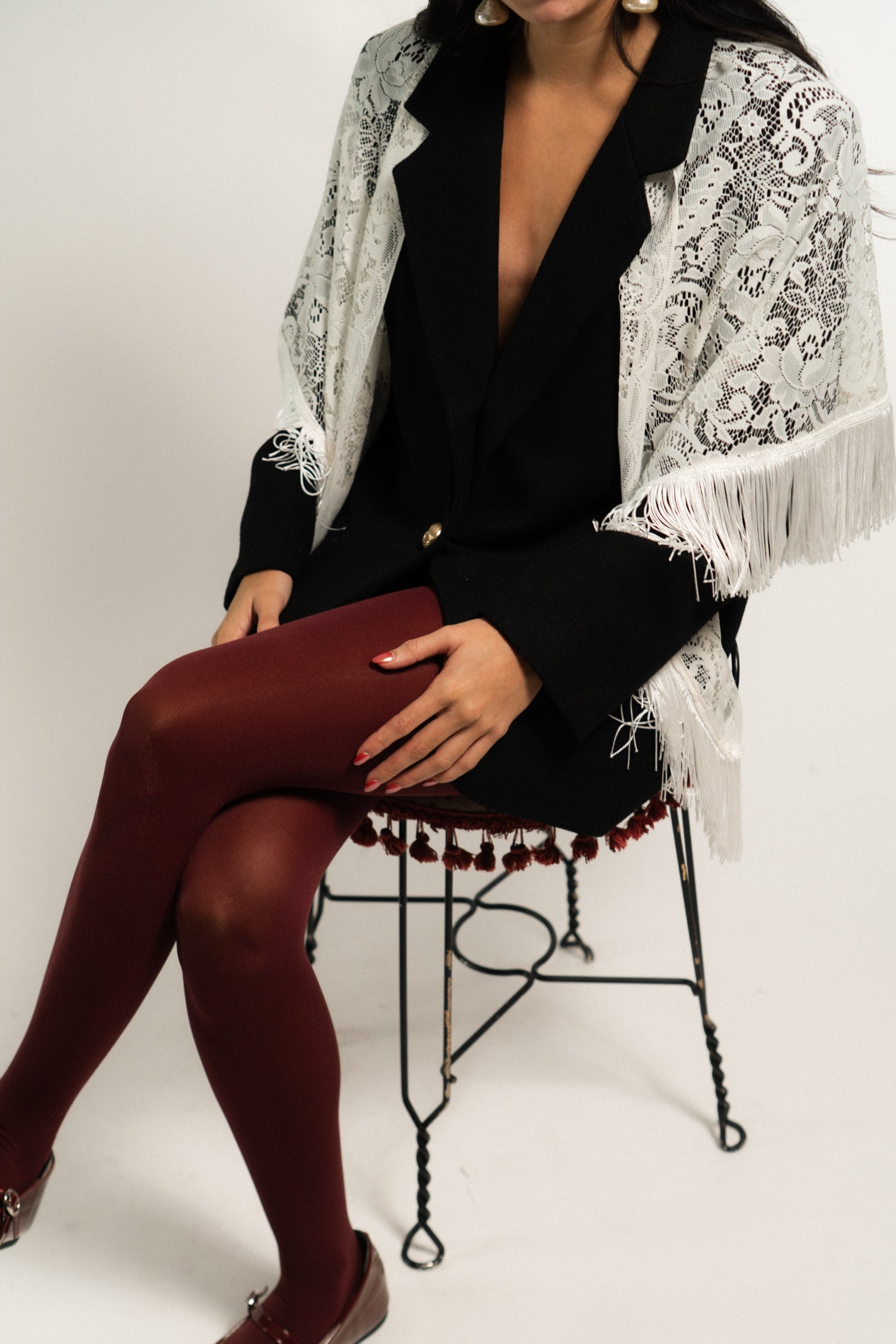Vintage Lace Fringe Shawl