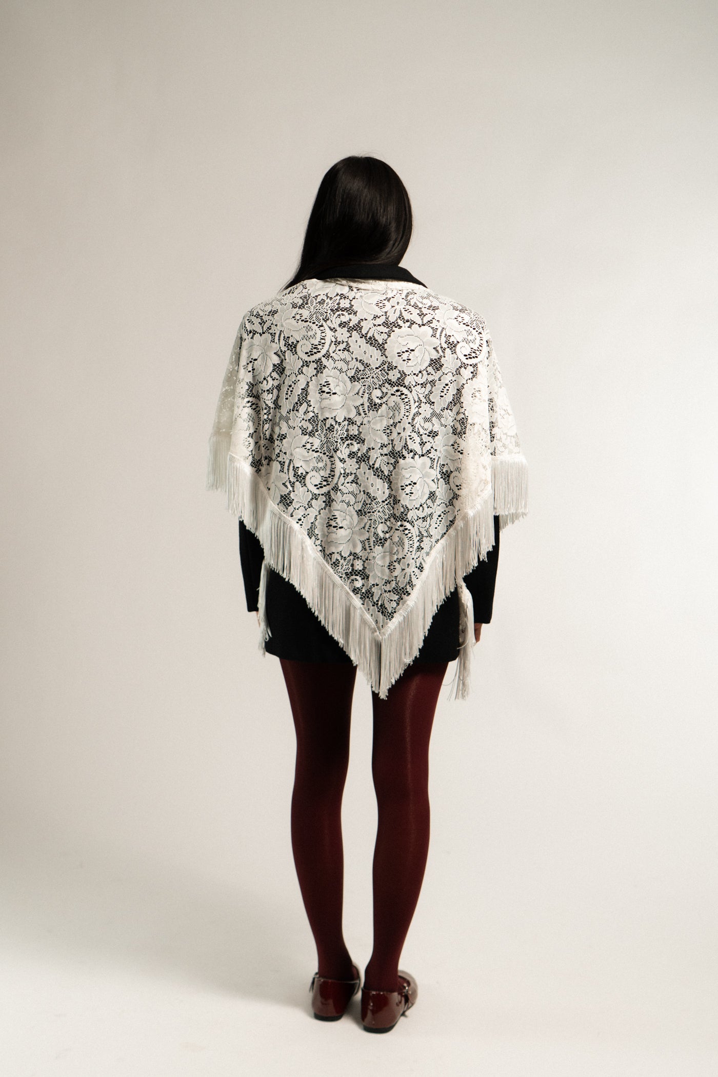 Vintage Lace Fringe Shawl