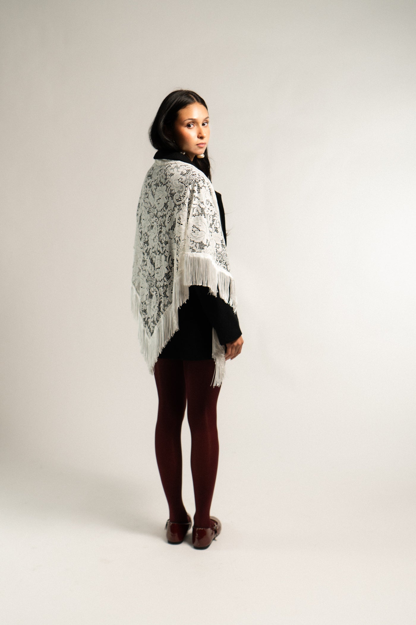 Vintage Lace Fringe Shawl