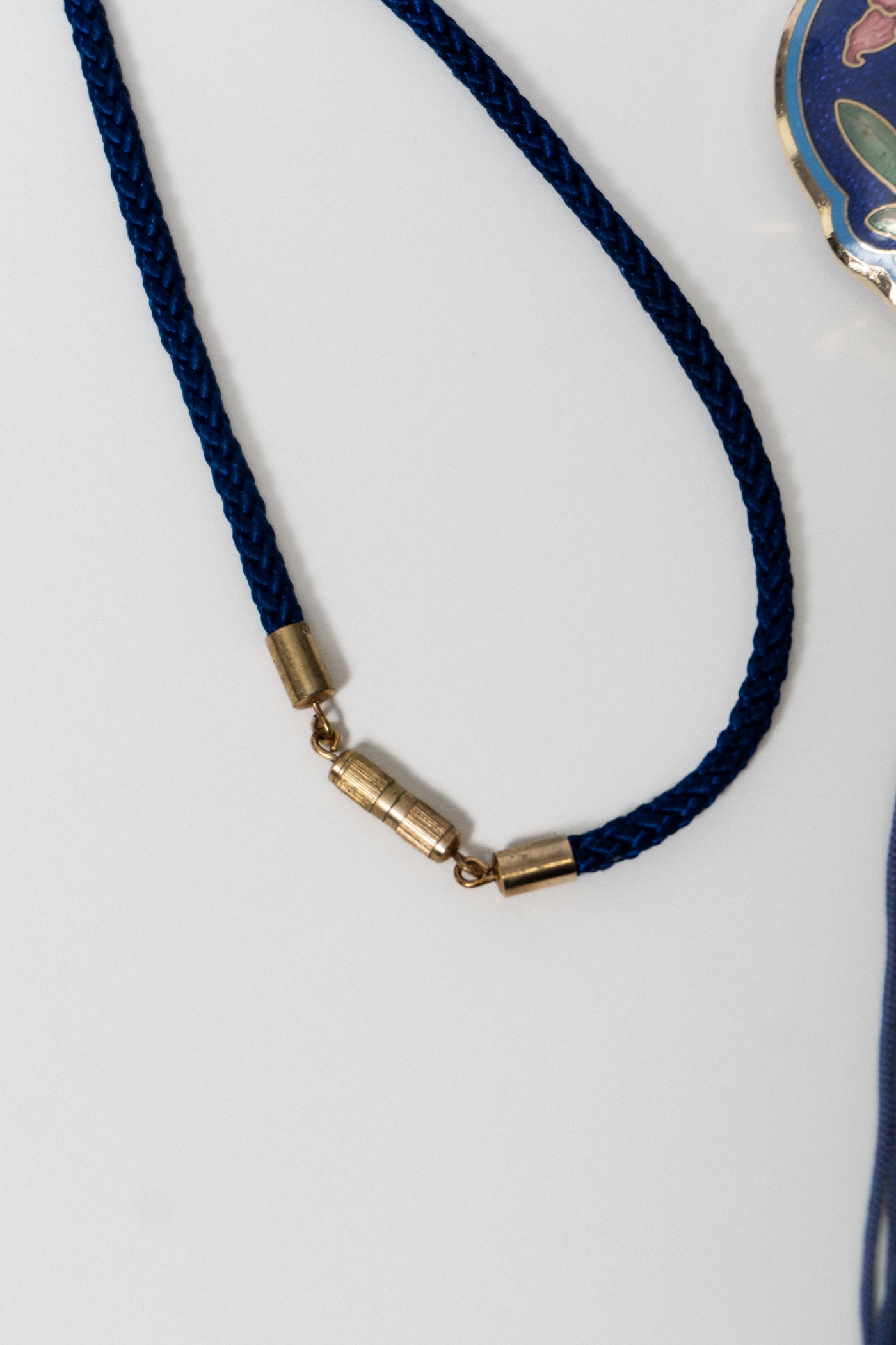 Vintage Blue Cloisonne Tiger Lily Tassel Pendant Necklace