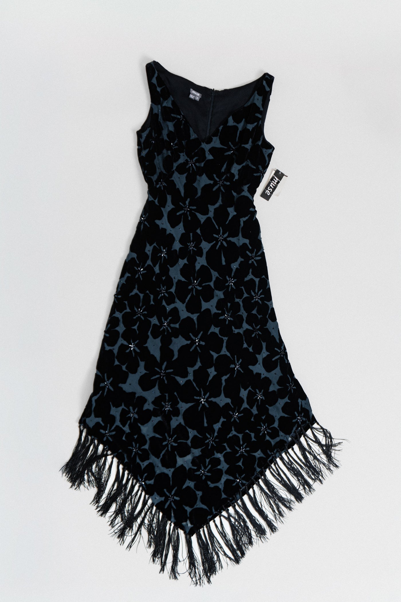 Vintage Silk Blend Velvet Fringe Dress