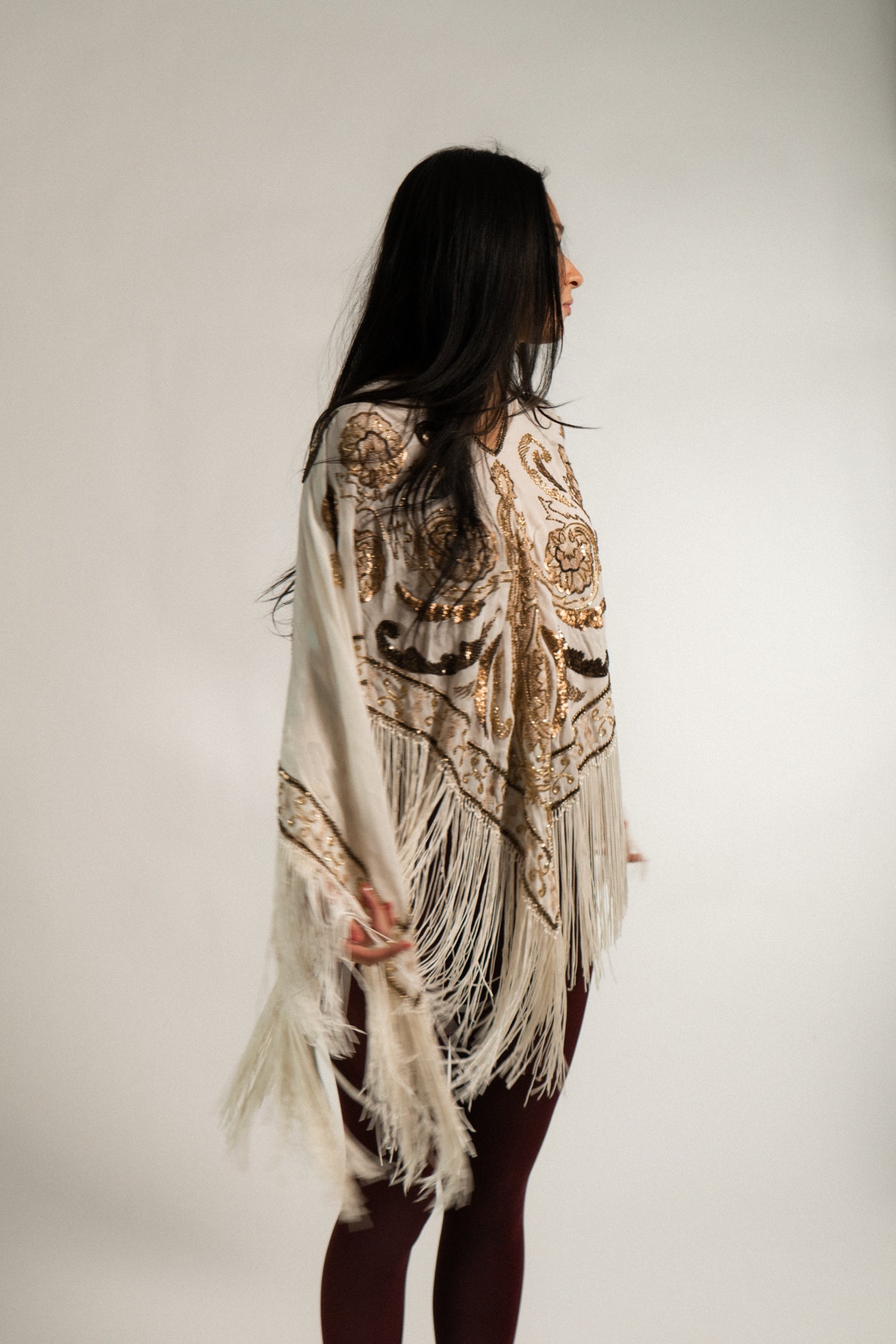 Vintage Silk Beaded Piano Style Shawl