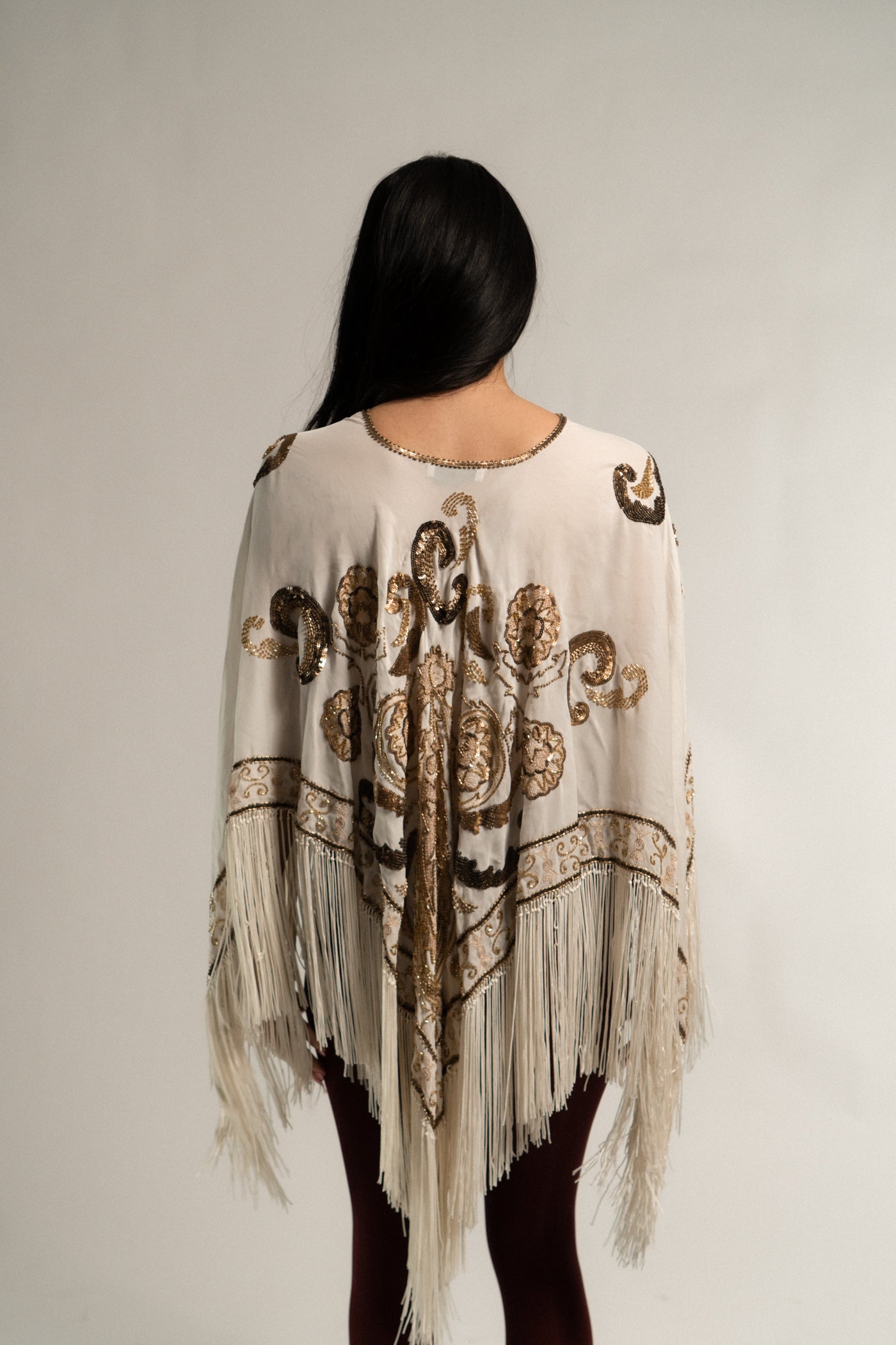 Vintage Silk Beaded Piano Style Shawl