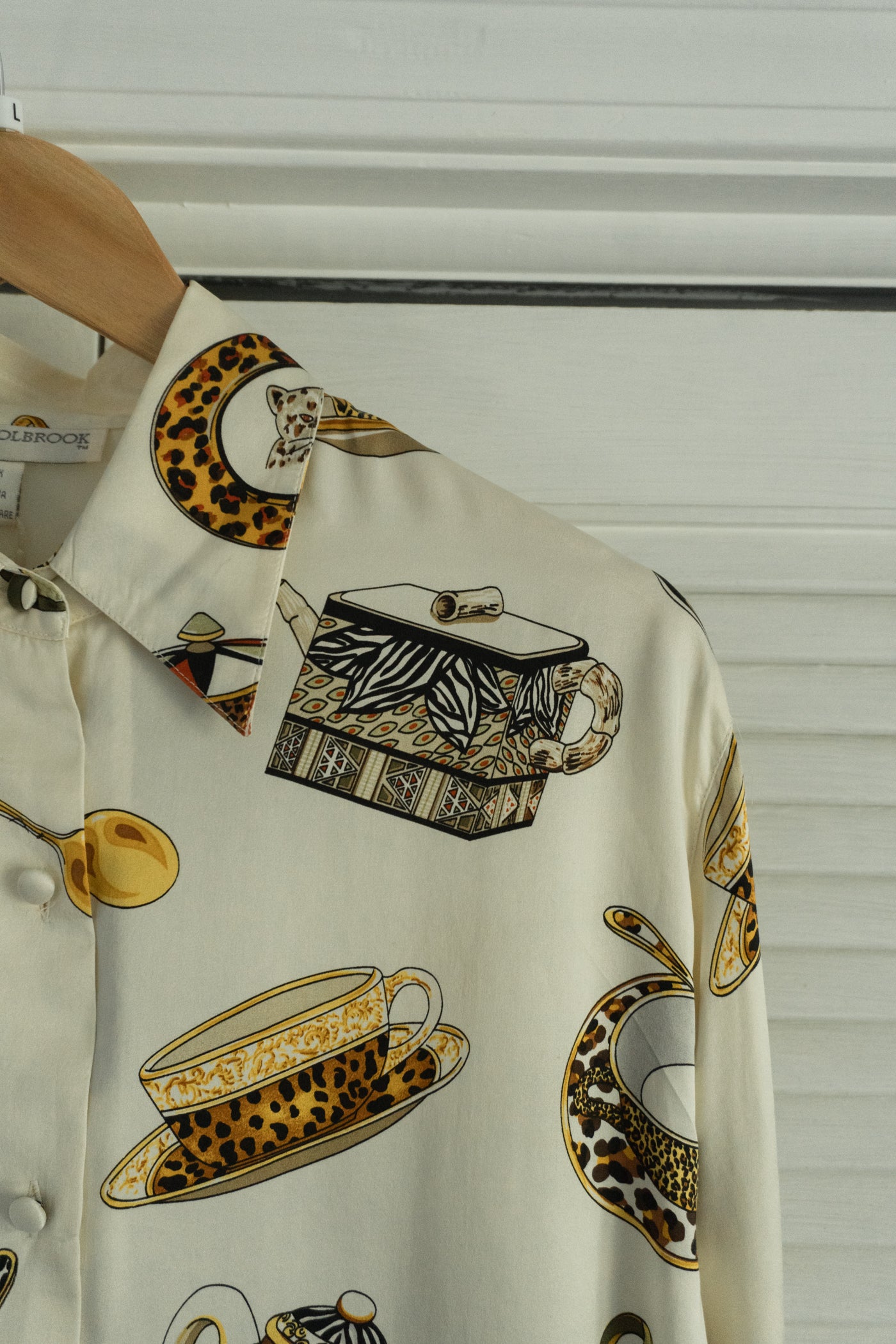 Vintage RARE Silk Tea Cup Animal Print Button Up