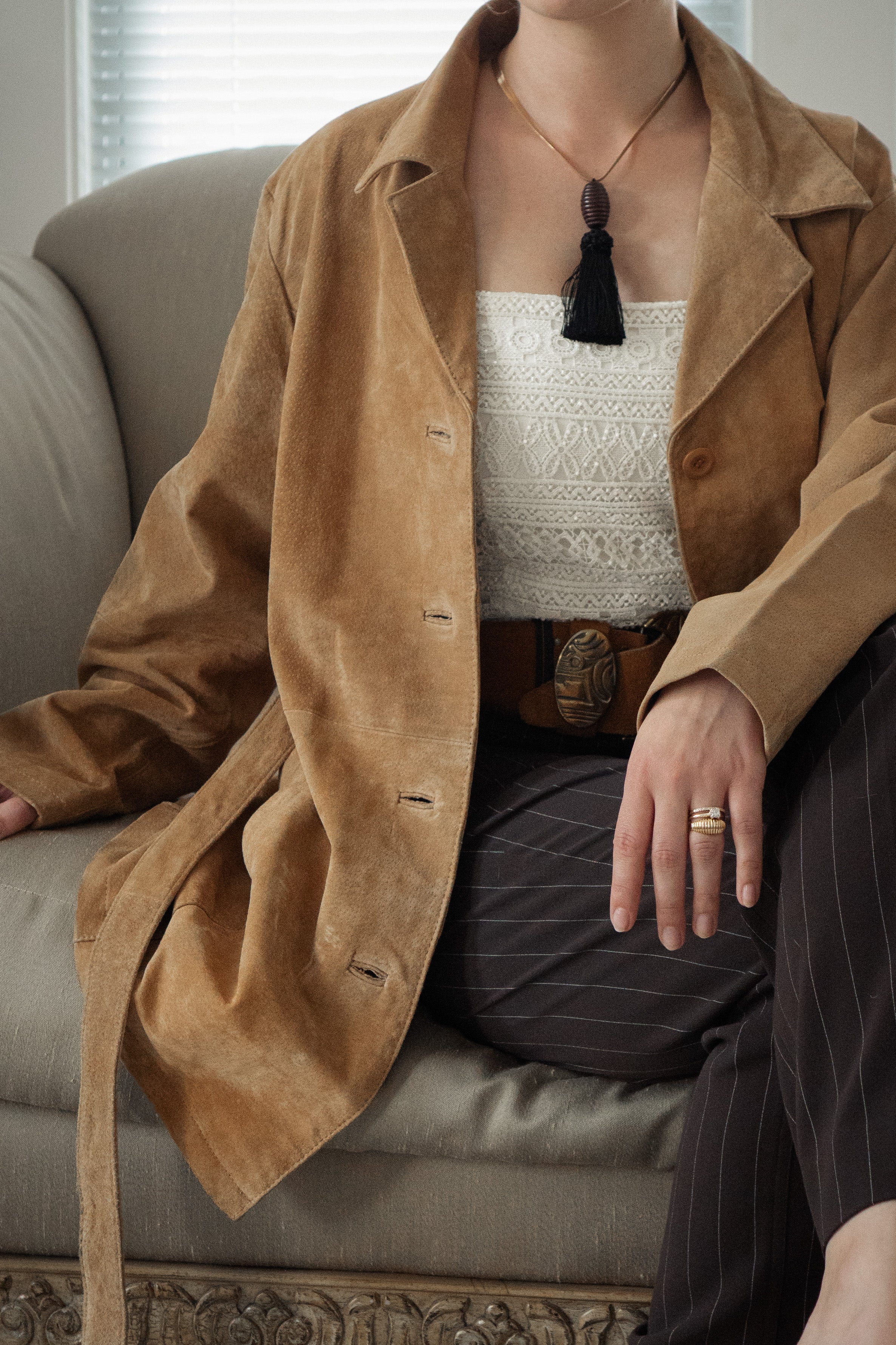 Y2K Tan Suede Trench Coat