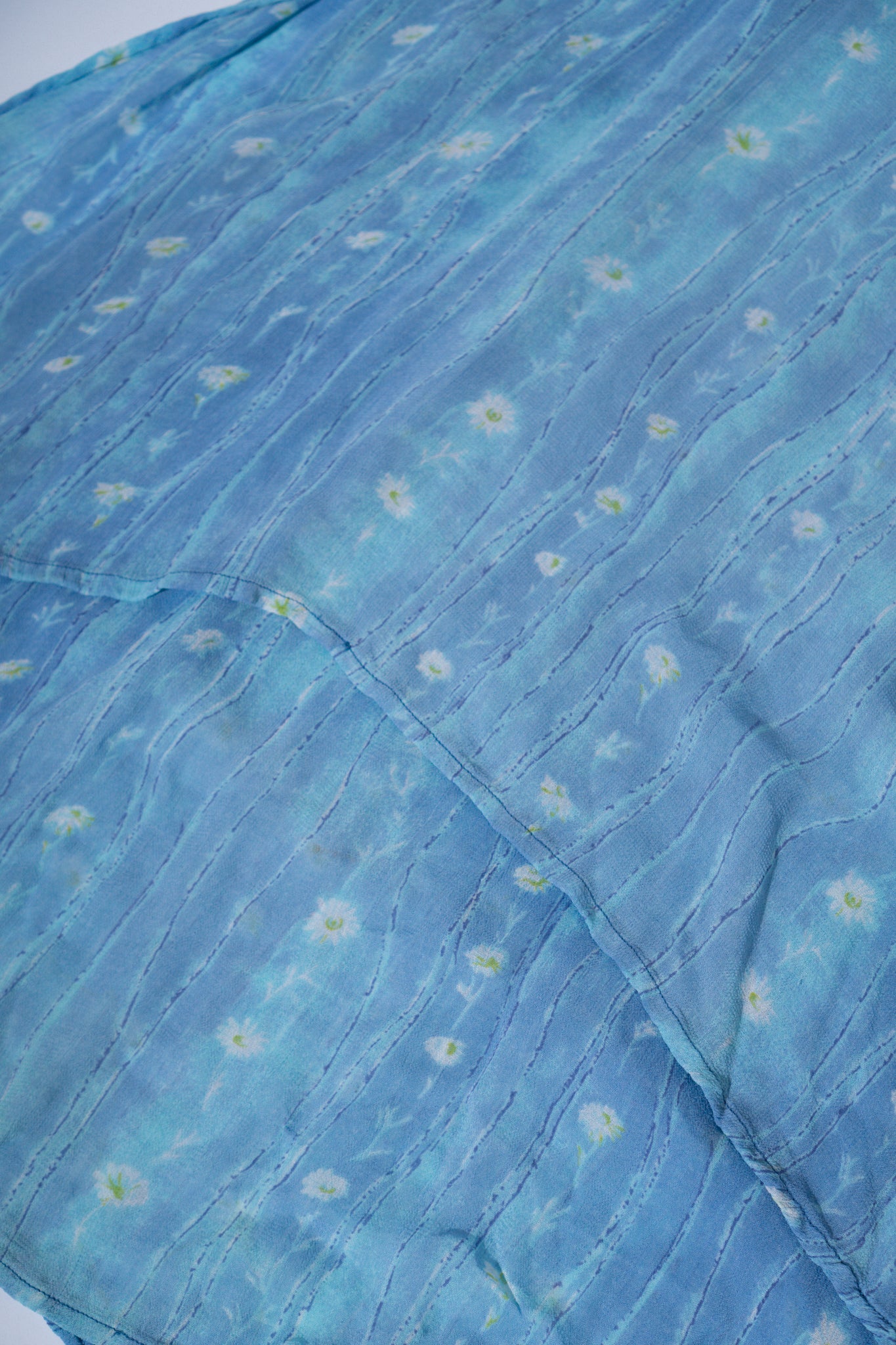 Vintage Blue Floral Chiffon Layered Dress