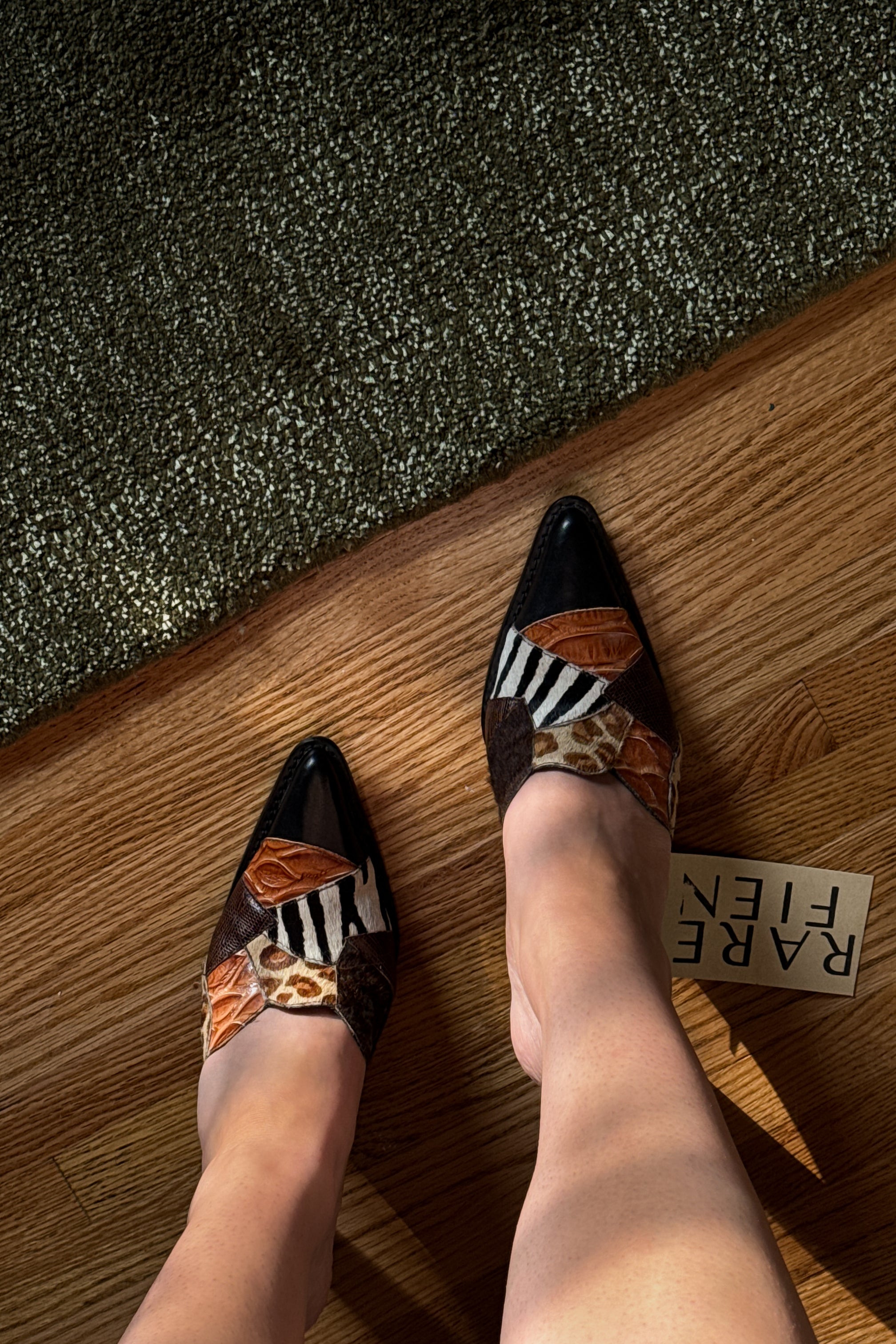 Vintage Pony Hair Animal Print Patchwork Mules