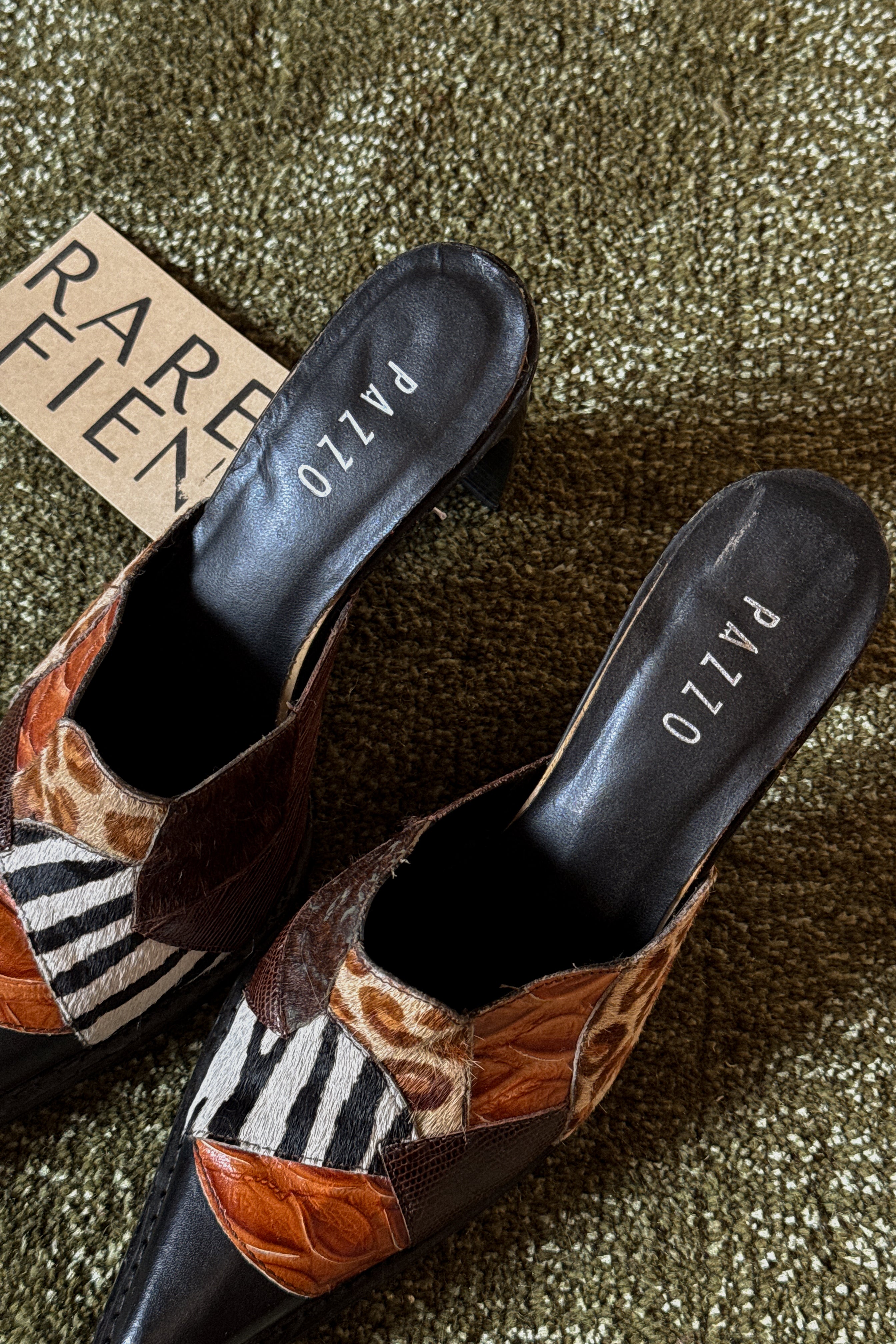 Vintage Pony Hair Animal Print Patchwork Mules