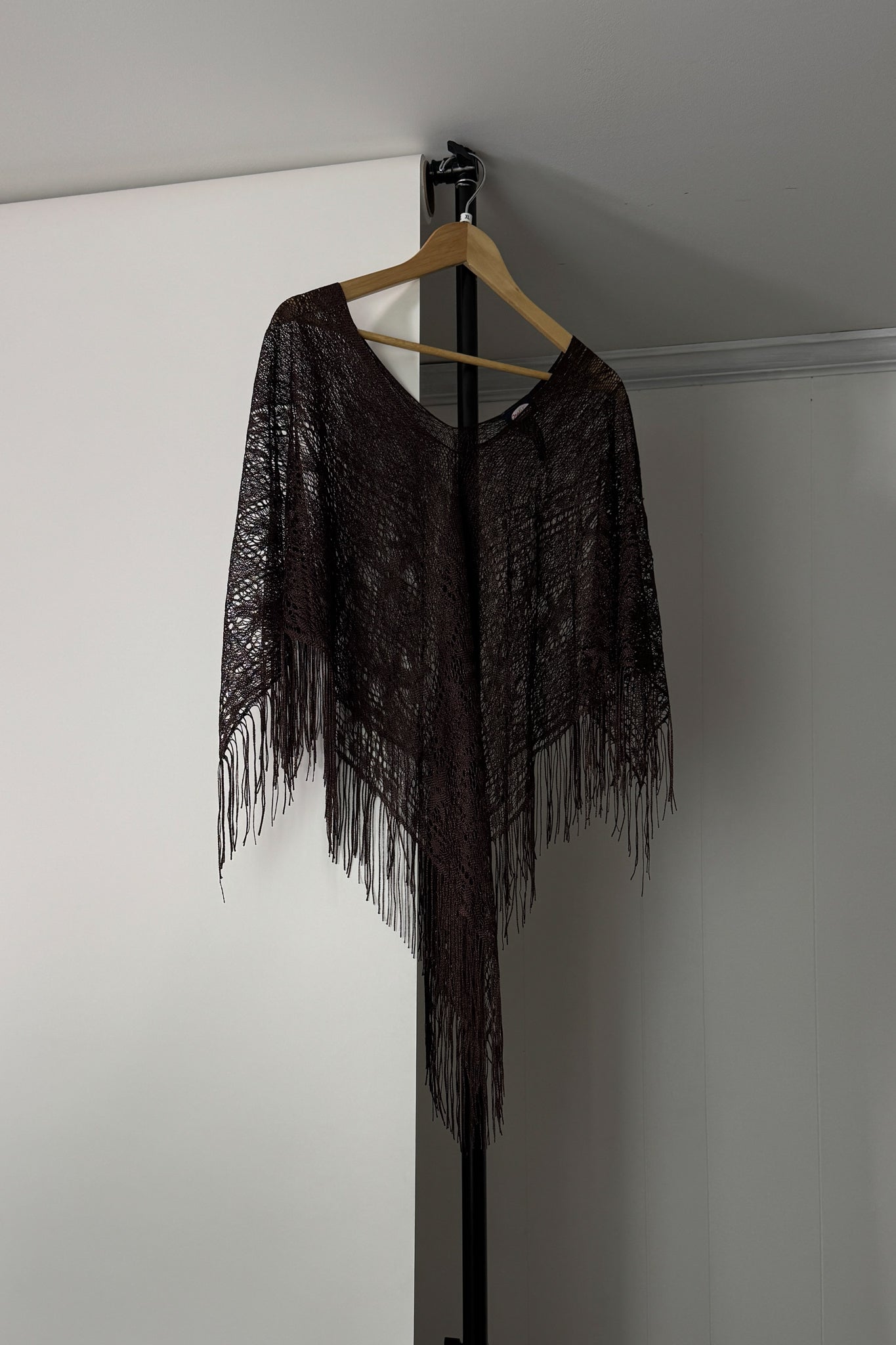 Y2K Brown Fringe Shawl