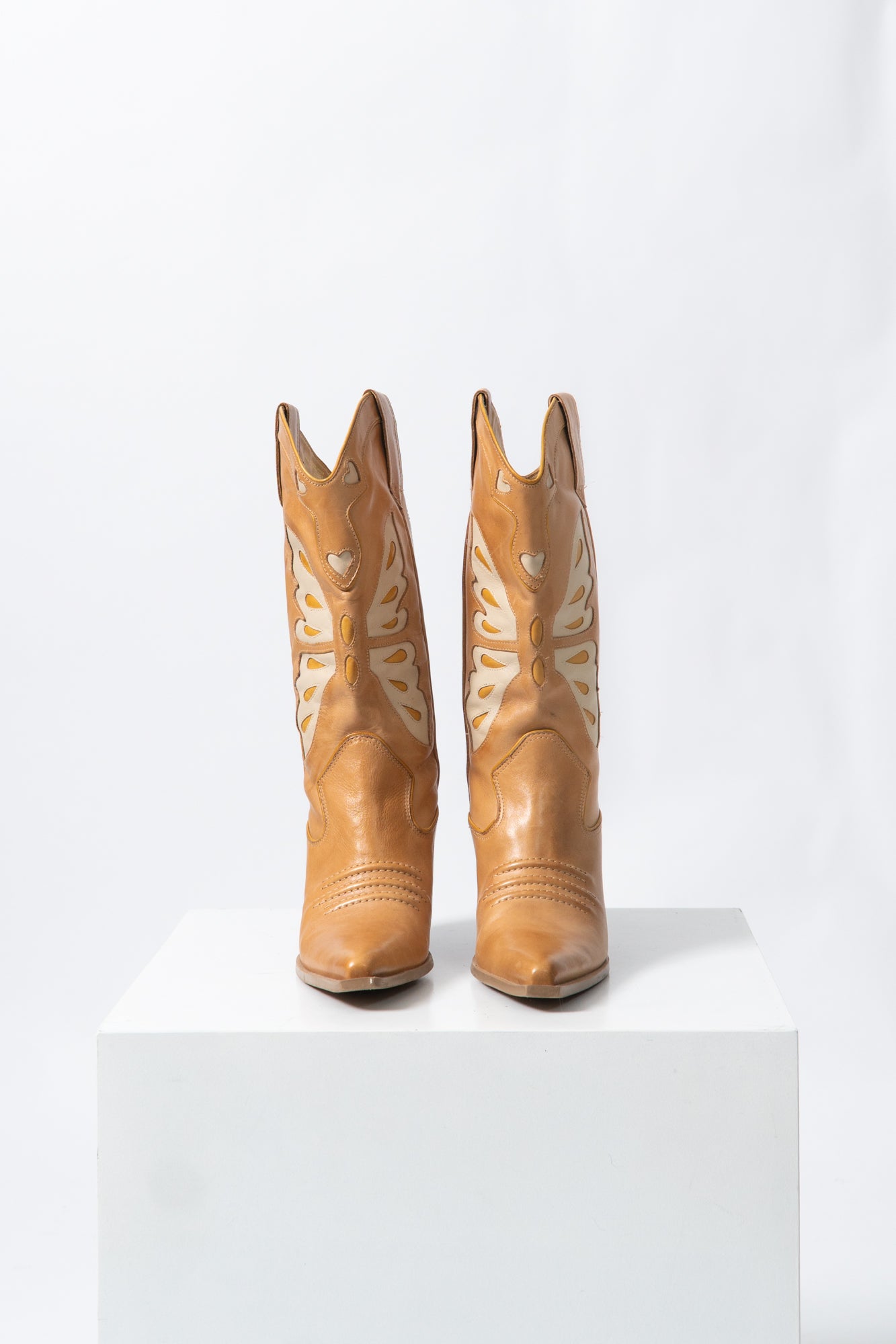 Vintage Leather Butterfly Western Boots