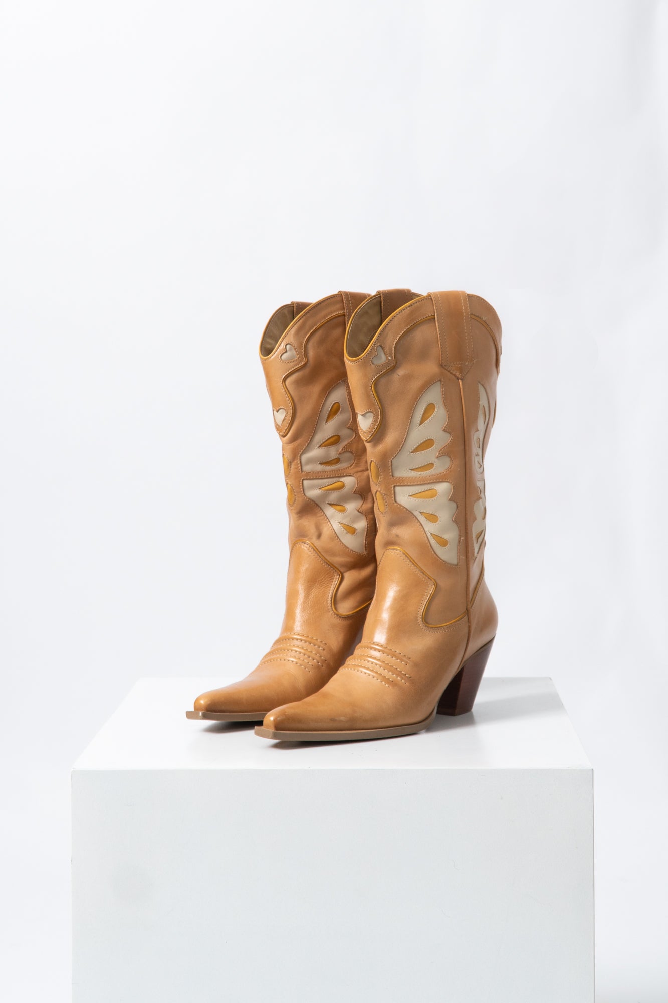 Vintage Leather Butterfly Western Boots